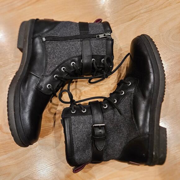 UGG Kesey Waterproof Leather Wool Combat Boots Womens 10 Black Utility Winter - Picture 2 of 16